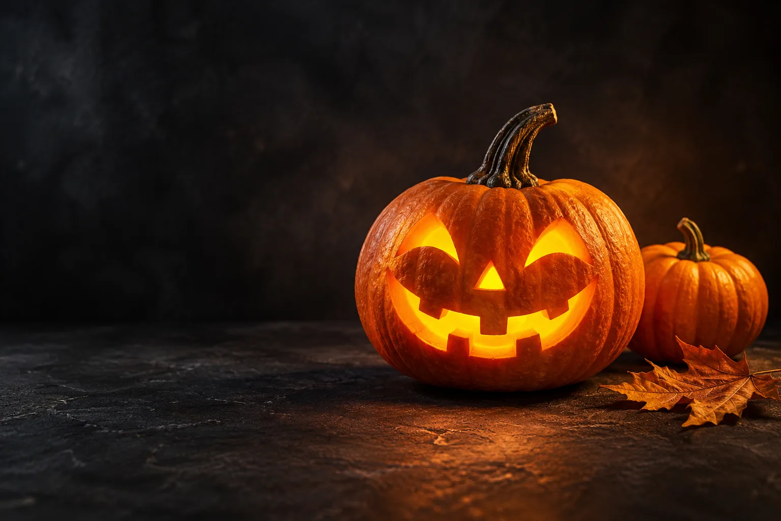 Dovleac portocaliu pe un fundal intunecat de Halloween